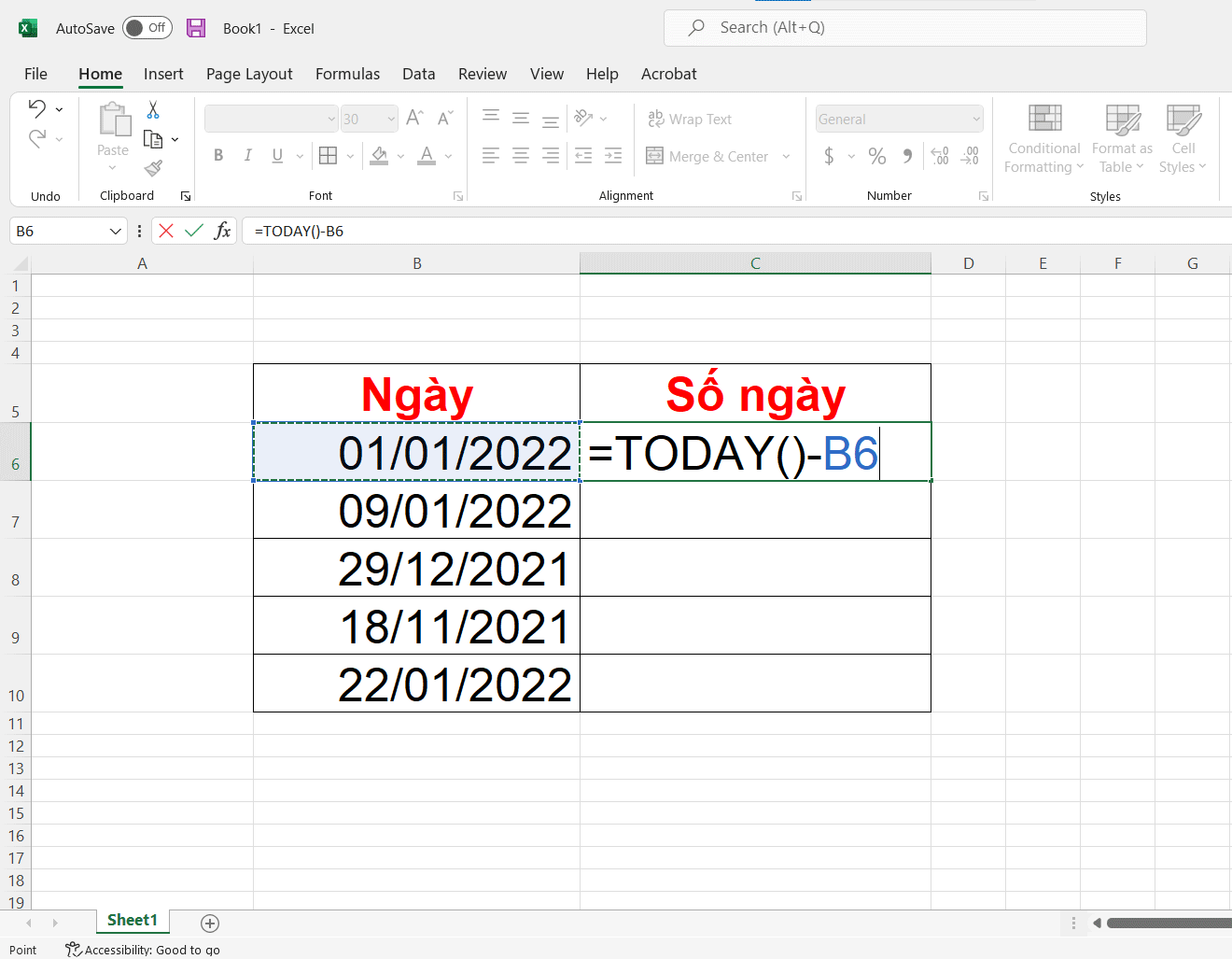 Hàm tính số ngày trong Excel từ ngày hiện tại - hình 1