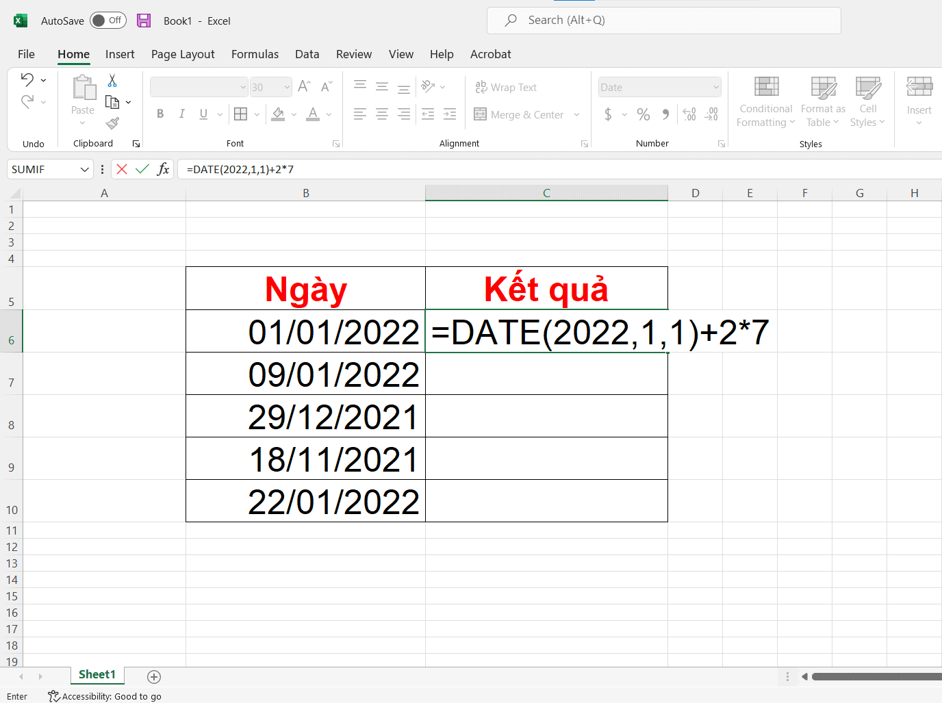 Cách tính số ngày trong Excel bằng cách cộng thêm số ngày, tuần, tháng - bước 2