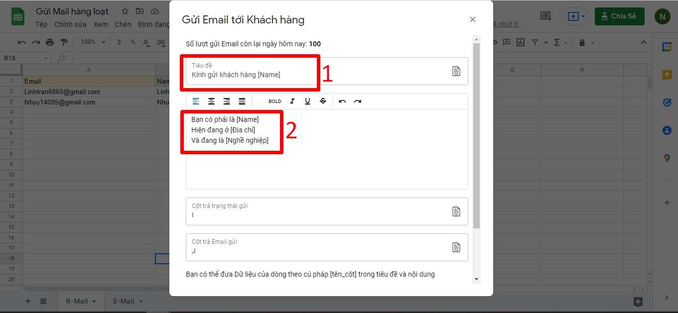 Hướng dẫn cách tạo hệ thống gửi Email hàng loạt trên Google Sheet bước 11