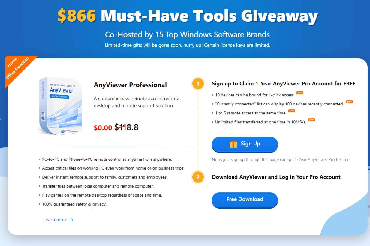 Giveaway: AnyViewer tặng miễn phí nhiều phần mềm giá trị lên đến 866usd