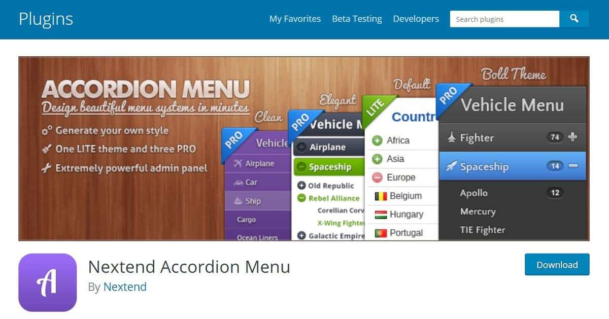plugin tạo menu cho WordPress Nextend Accordion menu